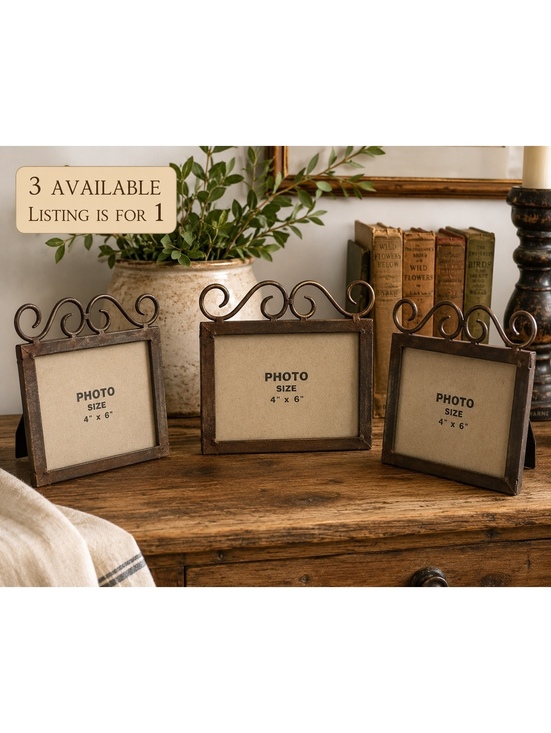 Other - Heavy Metal Scroll Top 4x6 Picture Frame Rustic Brown Farmhouse Decor